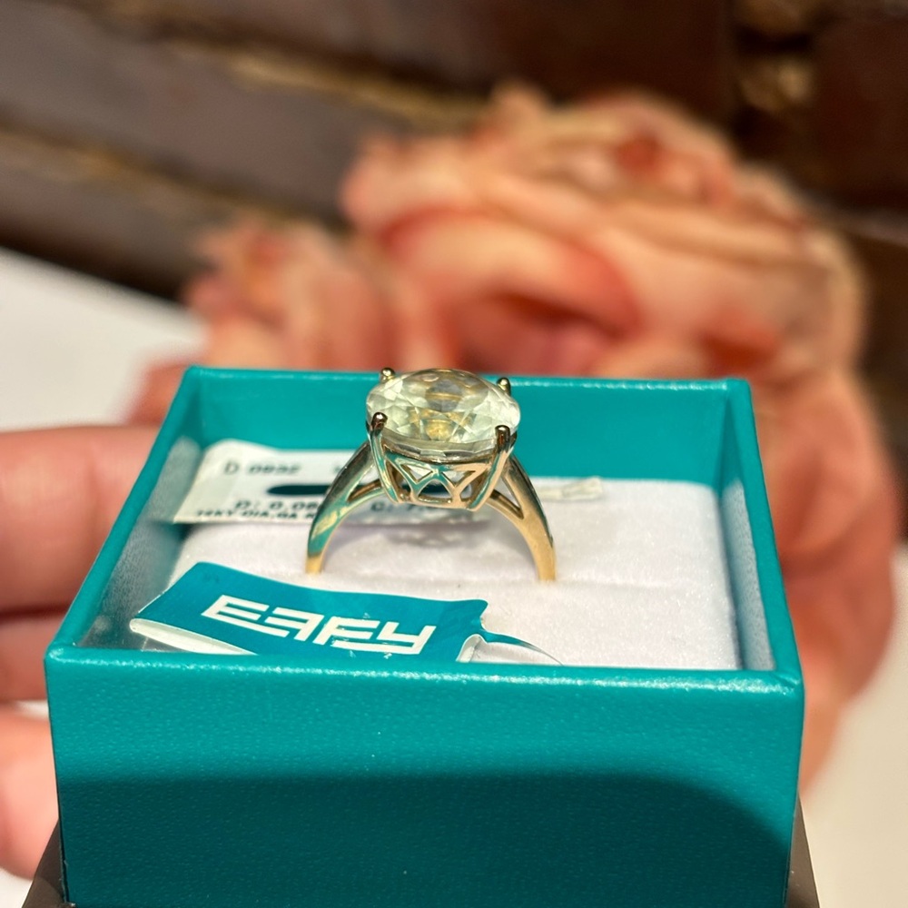 Effy 14K Yellow Gold Green Amethyst Ring 7.5 CT w/ Diamond Accents – Size 7